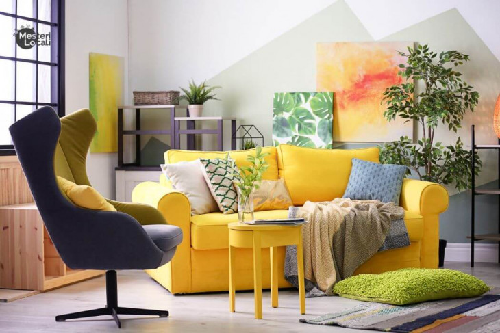 canapea galbena masuta cafea galbena decor complementar galben